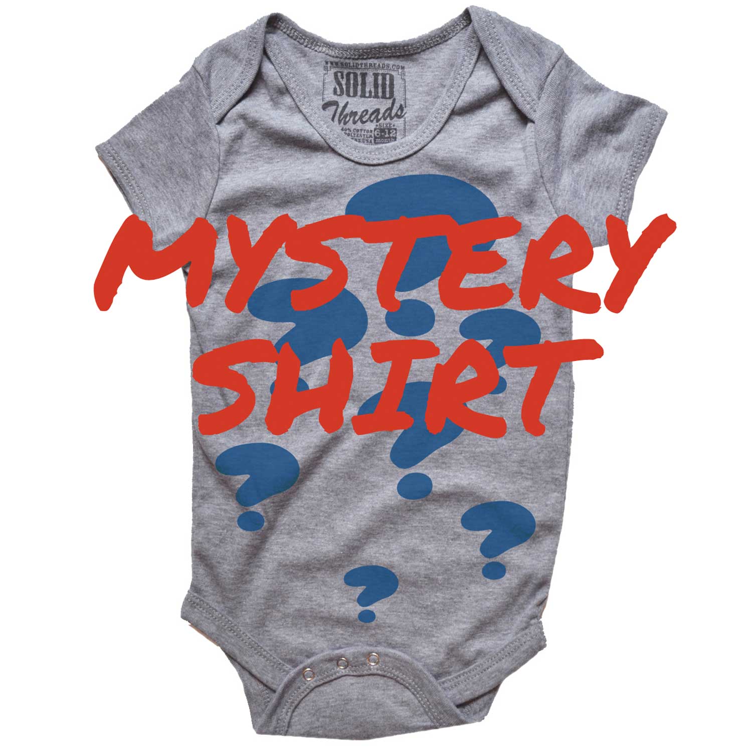 Baby Mystery Retro Graphic Onesie With Slight Defect | Cool Romper Surprise Design | Solid Threads