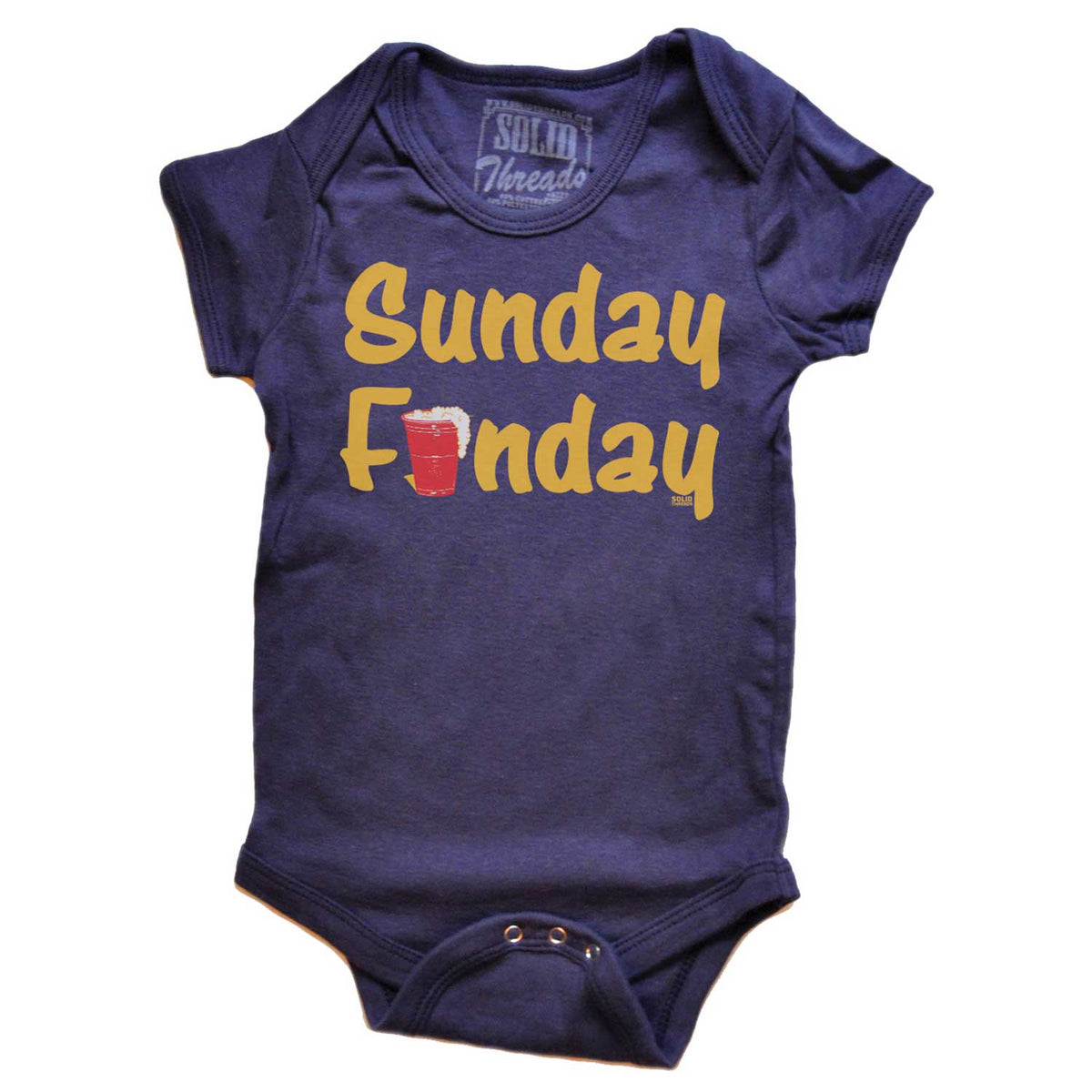 Baby Sunday Funday Cool Retro Graphic One Piece | Funny Drinking Romper for Infant | Solid Threads