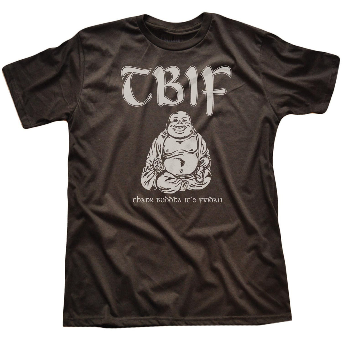 Men&#39;s Thank Buddha It&#39;s Friday Vintage Graphic T-Shirt | Funny Blackwash Yogi Tee | Solid Threads