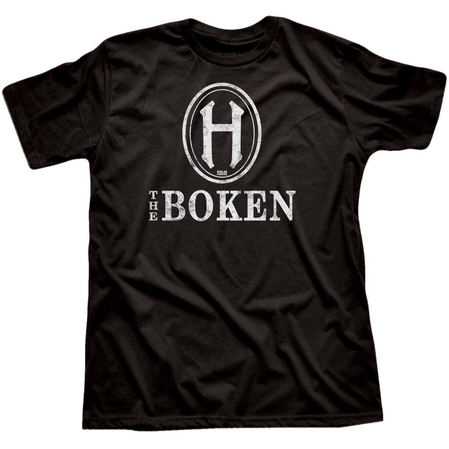 Men's The Boken Cool Graphic T-Shirt | Vintage Hoboken New Jersey Black Tee | Solid Threads