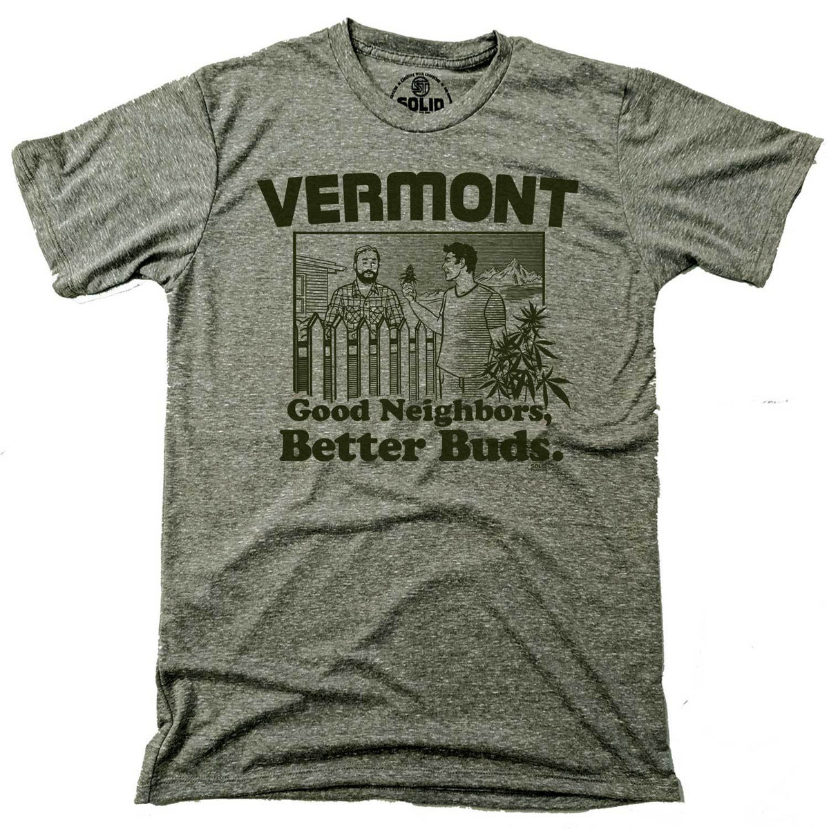 Men&#39;s Vermont Better Buds Vintage Graphic T-Shirt | Funny Marijuana Tee | Solid Threads