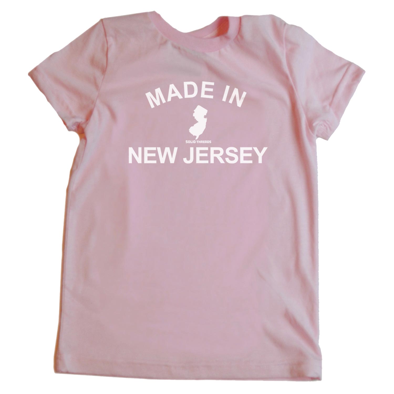 Kids Made In New Jersey Cool Graphic T-Shirt | Retro Garden State Light Pink Tee | Solid Threads
