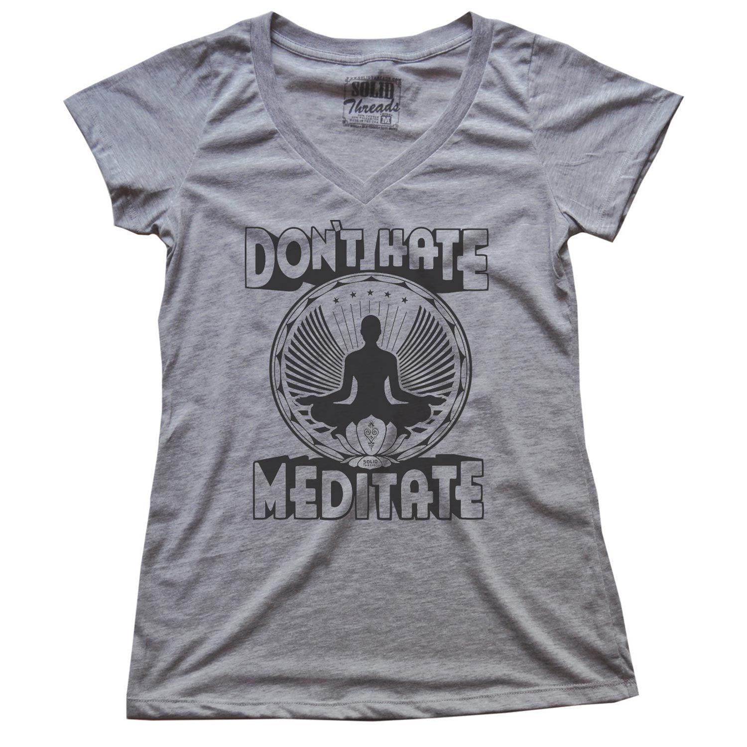Women's Don't Hate Meditate Vintage V-neck T-shirt | SOLID THREADS