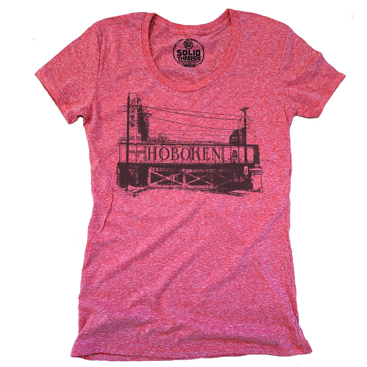 Women&#39;s Hoboken Bridge NJ Cool Graphic T-Shirt | Vintage Hudson River Tee | Solid Threads