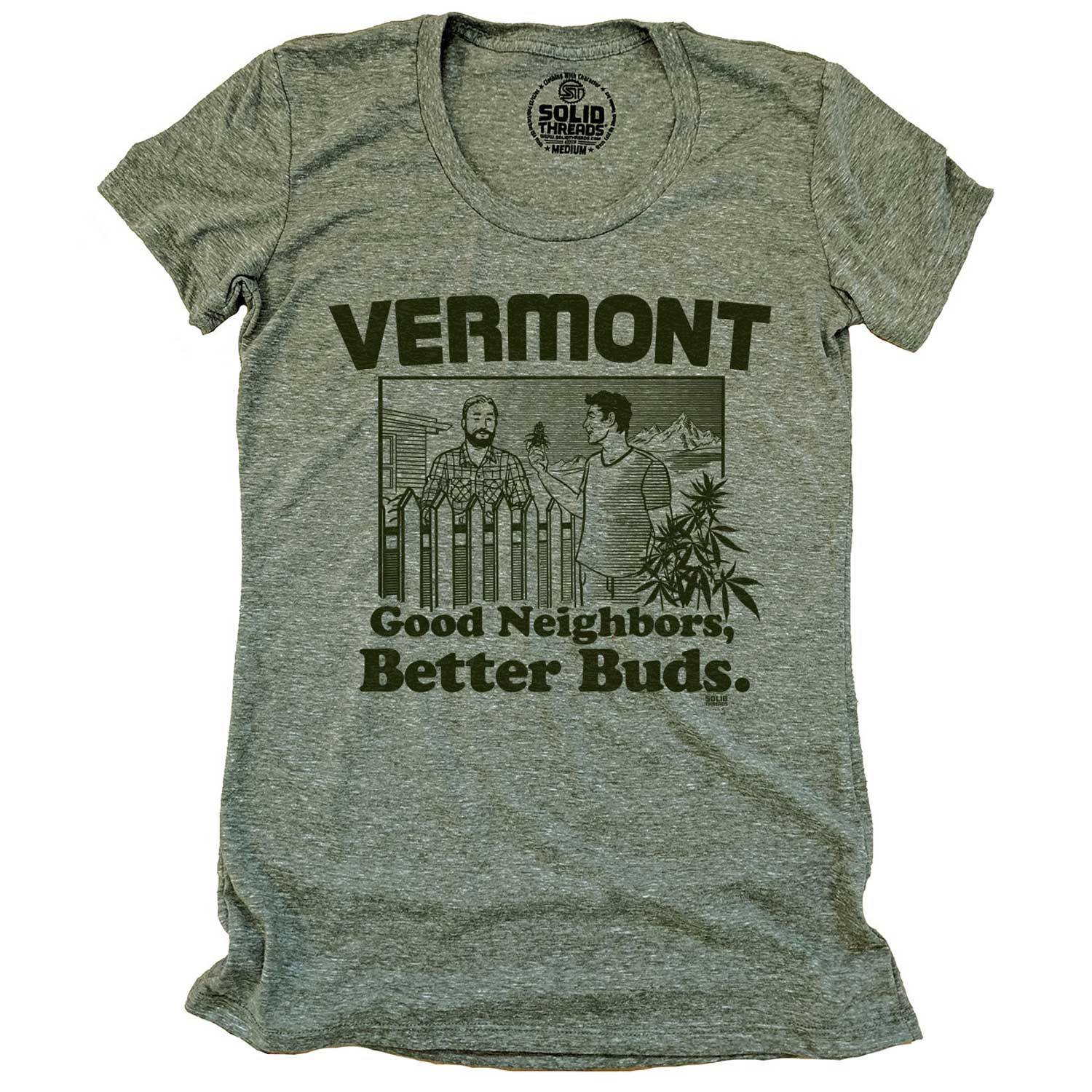 Women's Vermont Better Buds Vintage Graphic Tee | Funny Marijuana T-shirt | Solid Threads