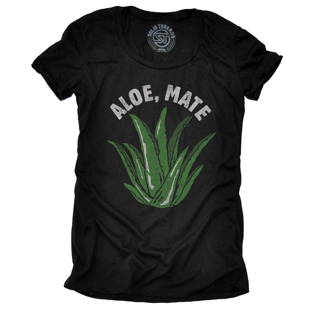 Women&#39;s Aloe, Mate Vintage Succulent Graphic T-Shirt | Funny Medicinal Plant Tee | Solid Threads