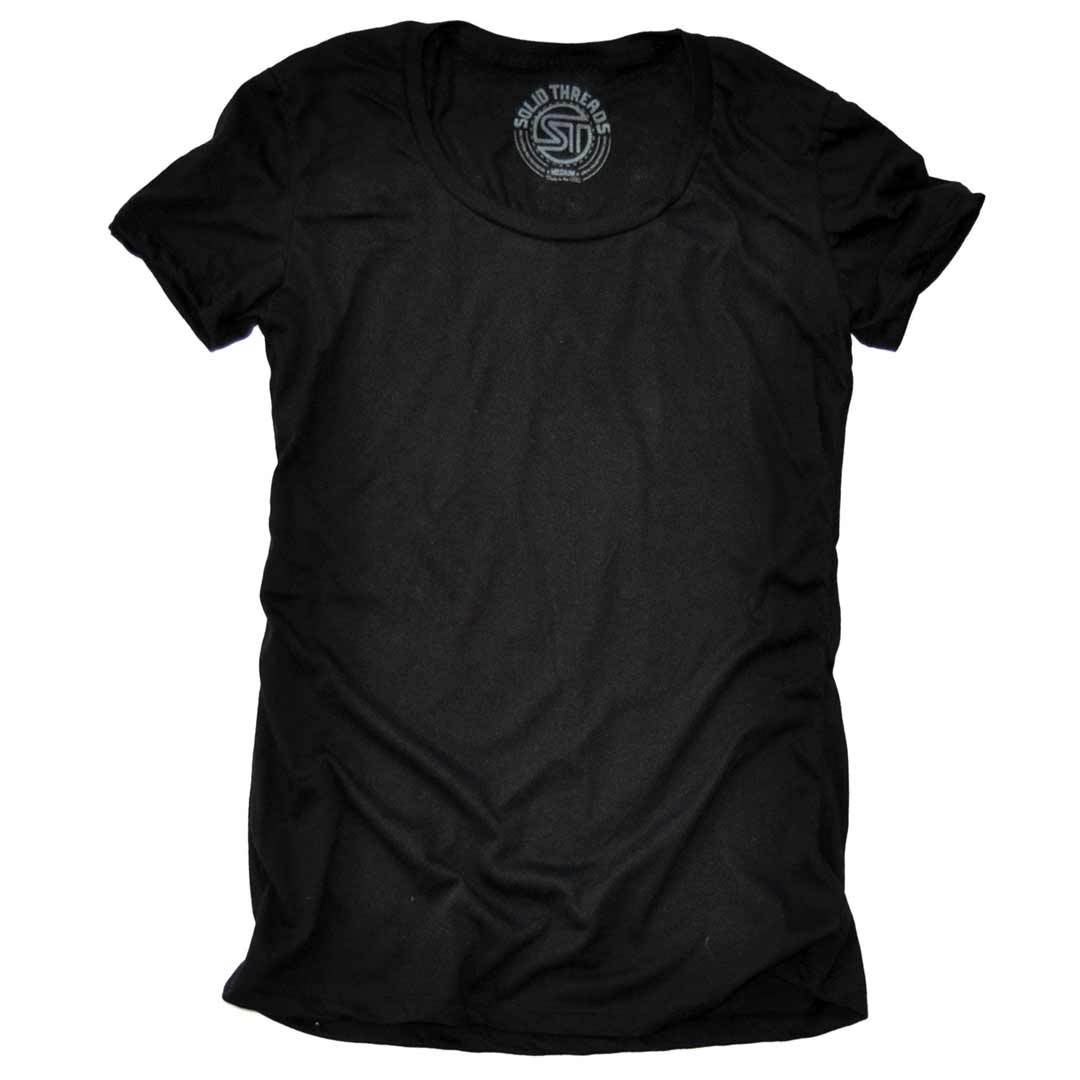 Women&#39;s Solid Threads Scoopneck Black T-shirt