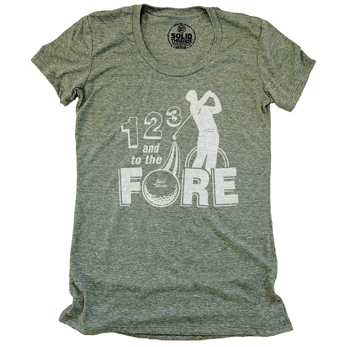 Women&#39;s 1, 2, 3, Fore Vintage Sports Graphic T-Shirt | Funny Golf Course Tee | Solid Threads