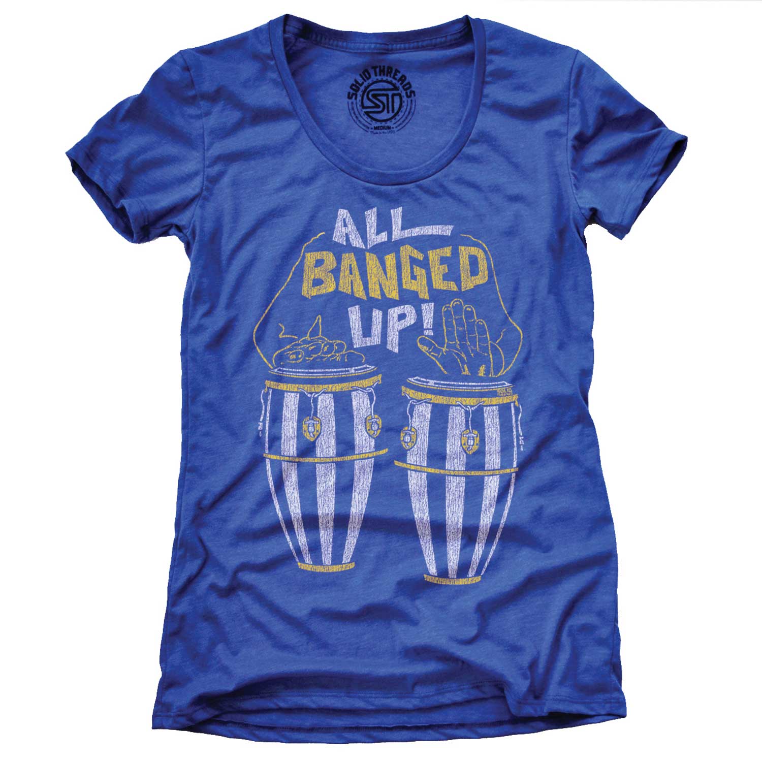 Women's All Banged Up Vintage Graphic T-Shirt | Funny New Orleans Music Blue Tee | Solid Threads