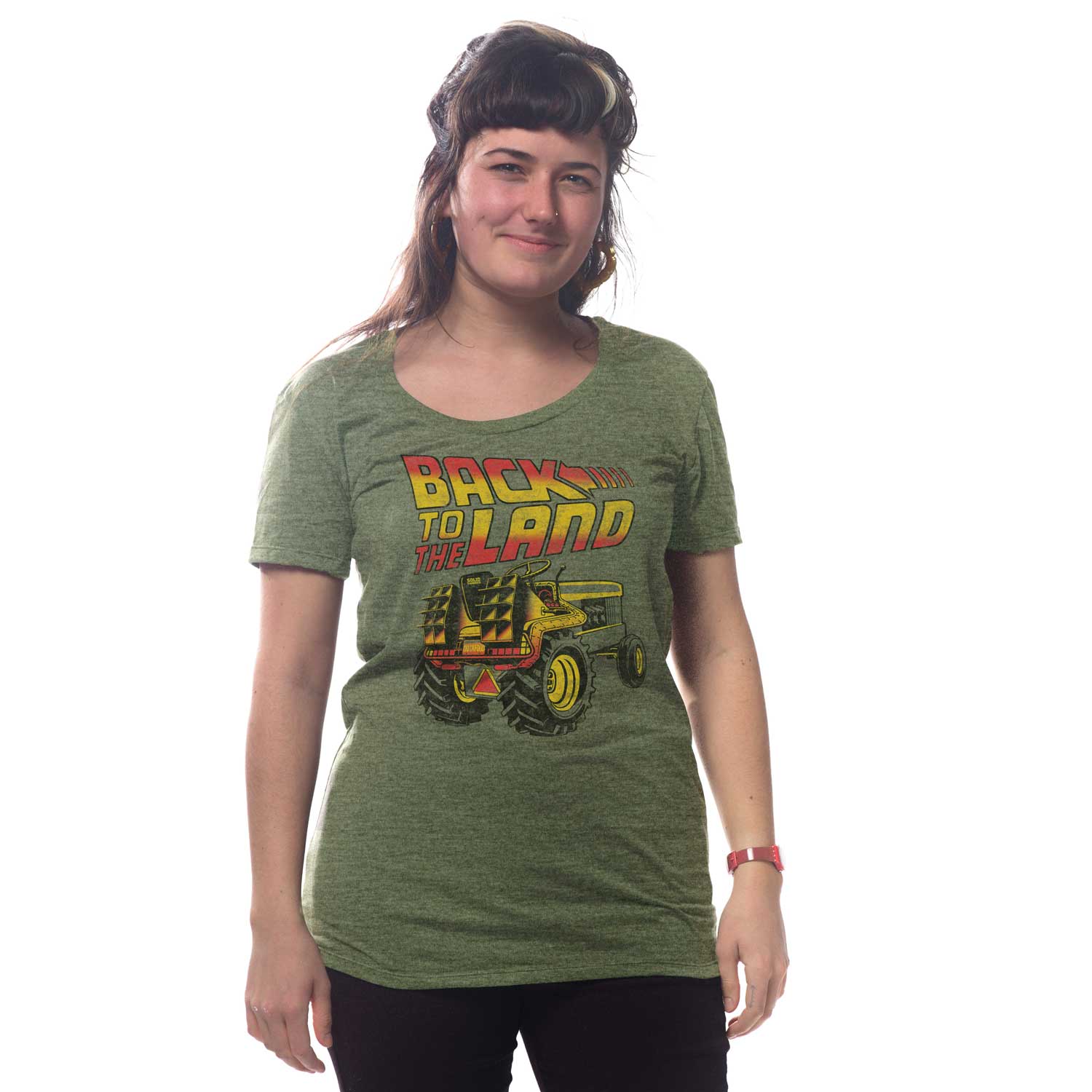 Women's Back To Land Cool Graphic T-Shirt | Vintage Farming Triblend Tee on Model | Solid Threads