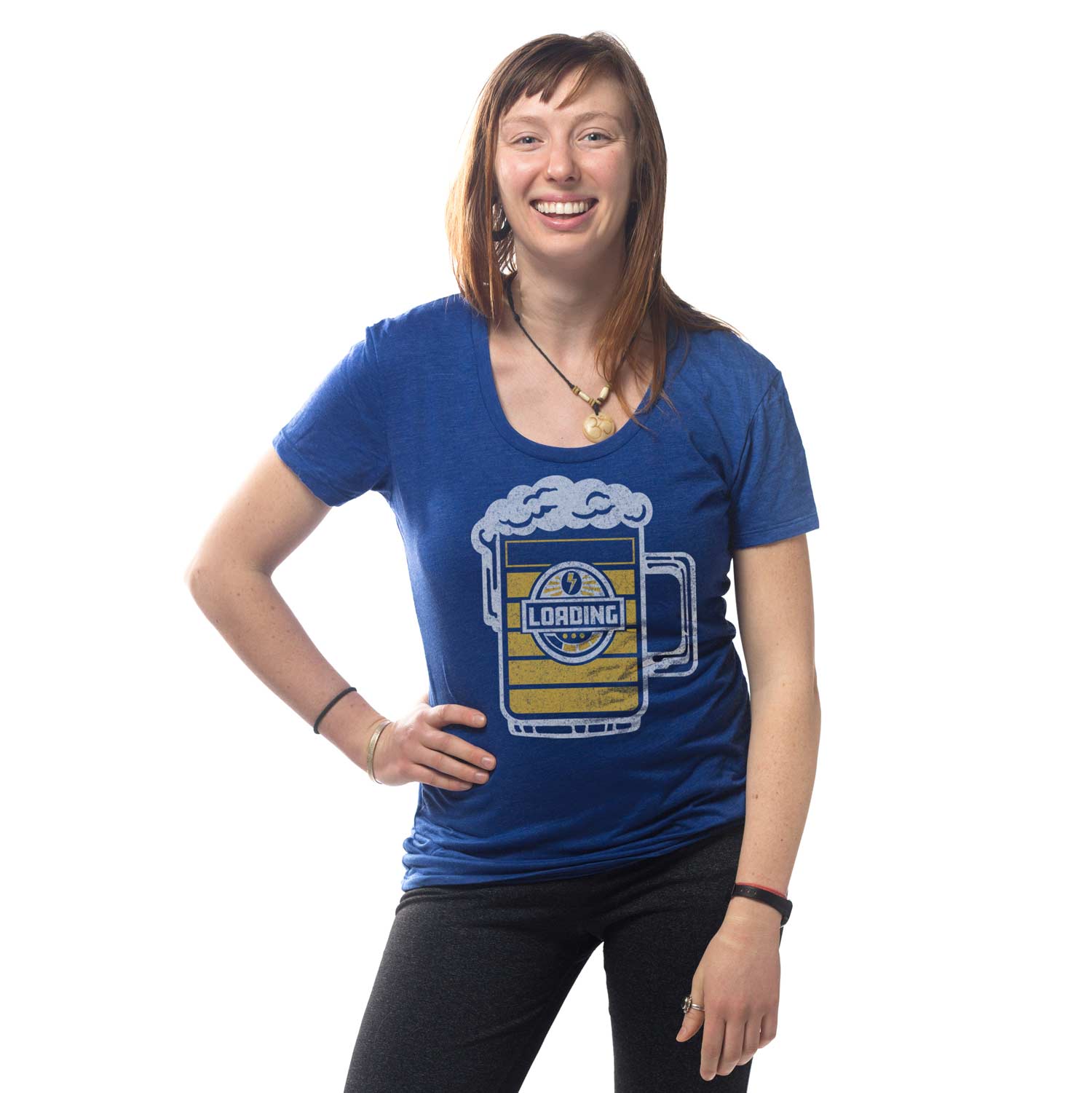 Women's Beer Loading Vintage Graphic T-Shirt | Funny Drinking Pints Tee on Model | Solid Threads