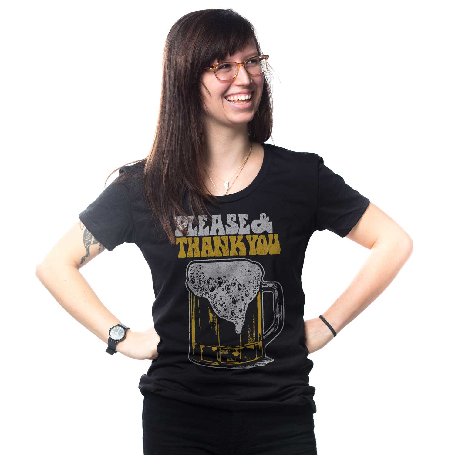 Women's Please & Thank You Beer Vintage Graphic T-Shirt | Funny Drinking Pints Tee | Solid Threads