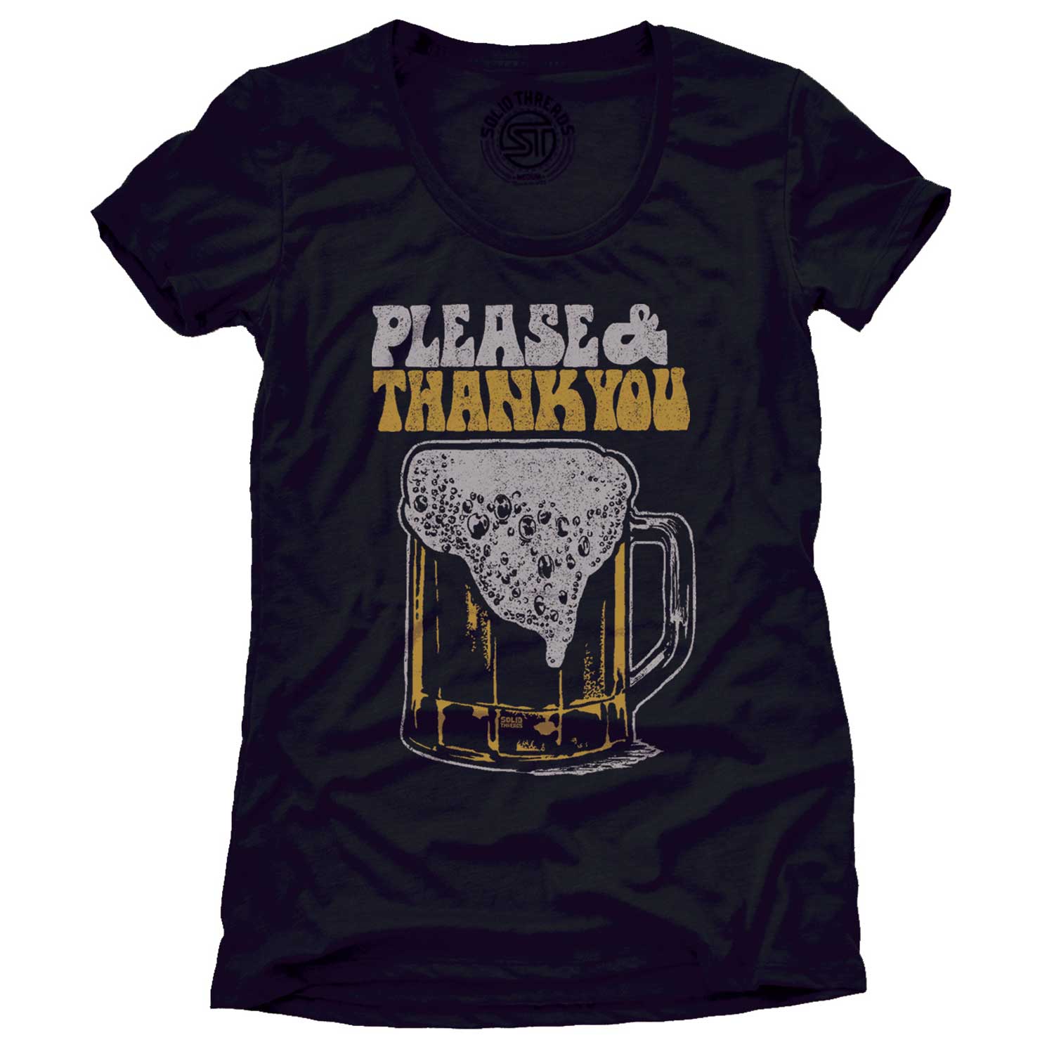 Women's Please & Thank You Beer Vintage Graphic T-Shirt | Funny Drinking Pints Tee | Solid Threads