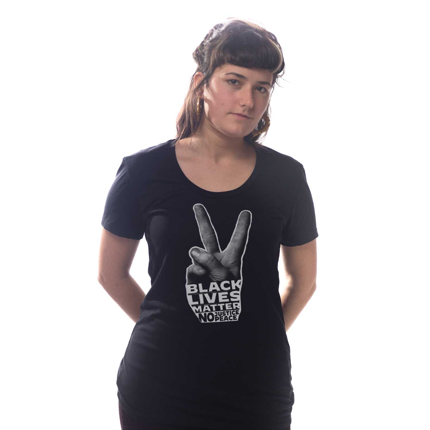 Women's Black Lives Matter Cool Graphic T-Shirt | Vintage Activist Tee on Model | Solid Threads