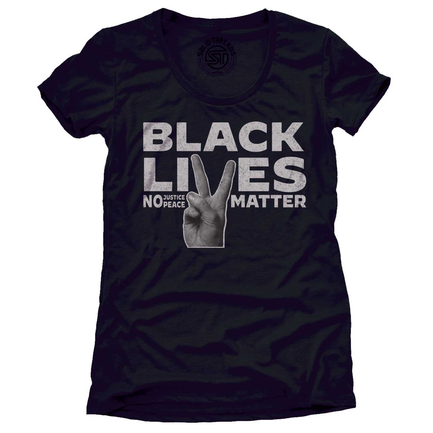 Women's Black Lives Matter Peace Fingers Vintage T-shirt | Cool BLM Graphic Tee | Solid Threads