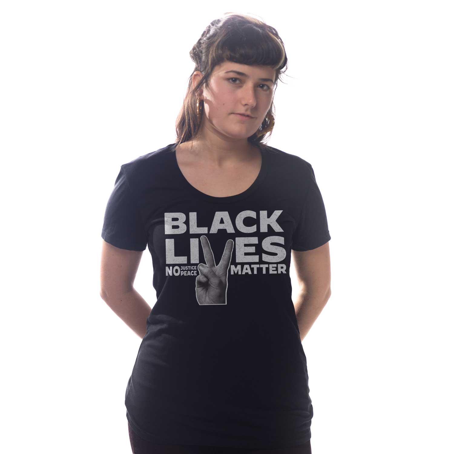 Women's Black Lives Matter Peace Fingers Vintage Inspired T-shirt | Cool BLM Graphic Tee | Solid Threads
