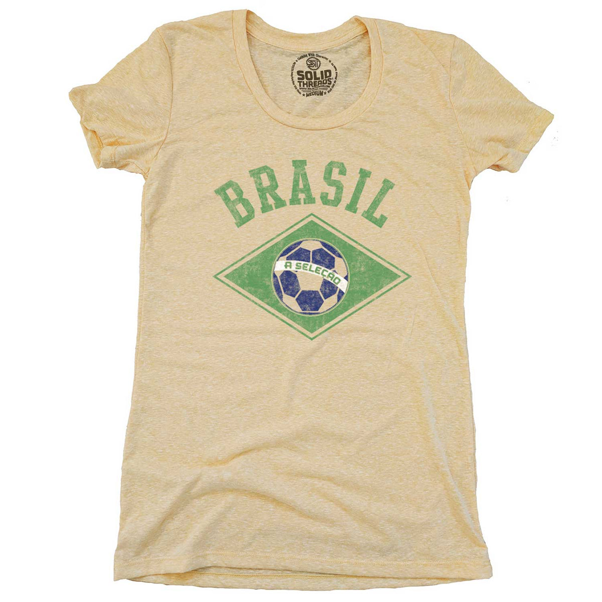 Women&#39;s Brazil National Soccer Team Cool Graphic T-Shirt | Vintage Canarinho Tee | Solid Threads