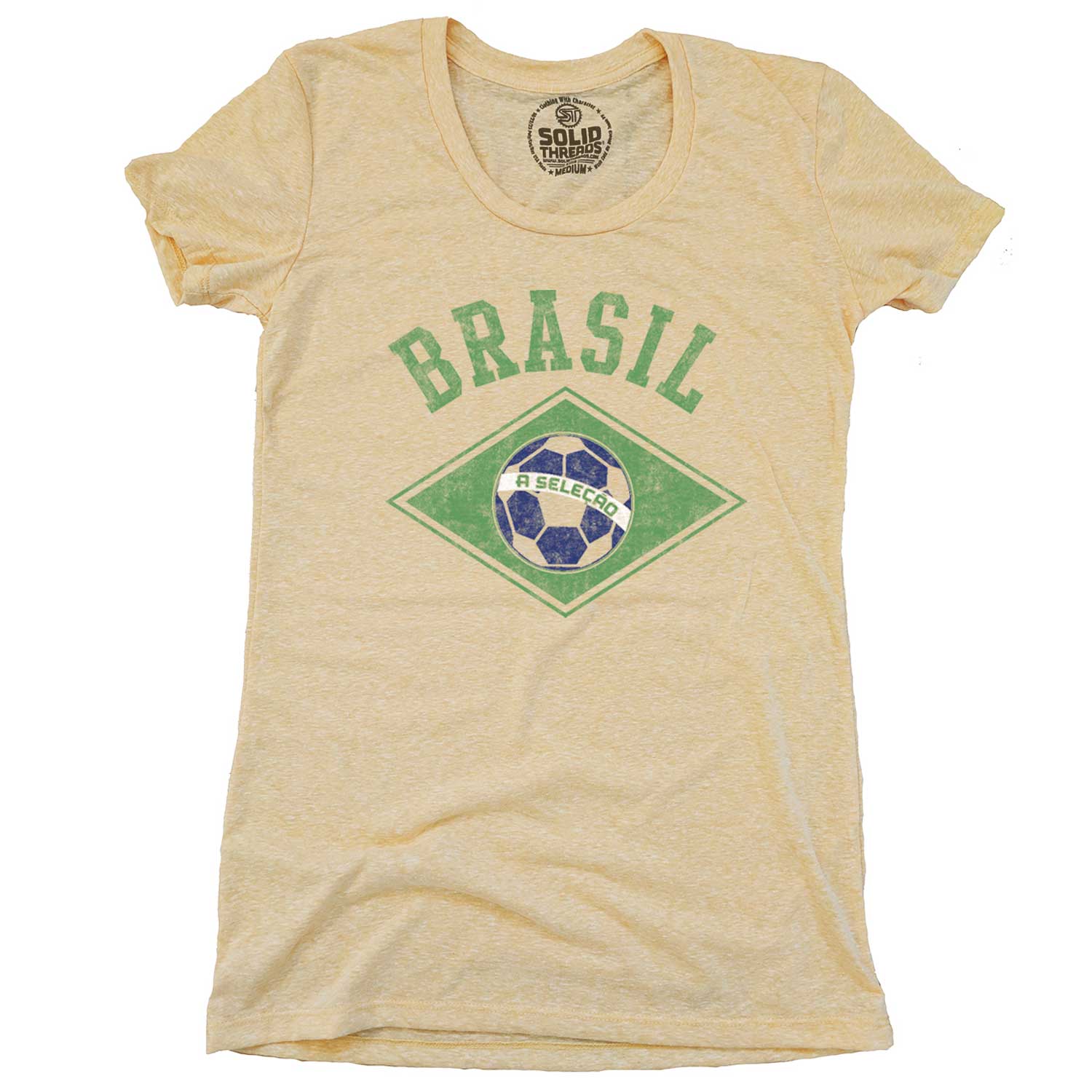 Women's Brazil National Soccer Team Cool Graphic T-Shirt | Vintage Canarinho Tee | Solid Threads