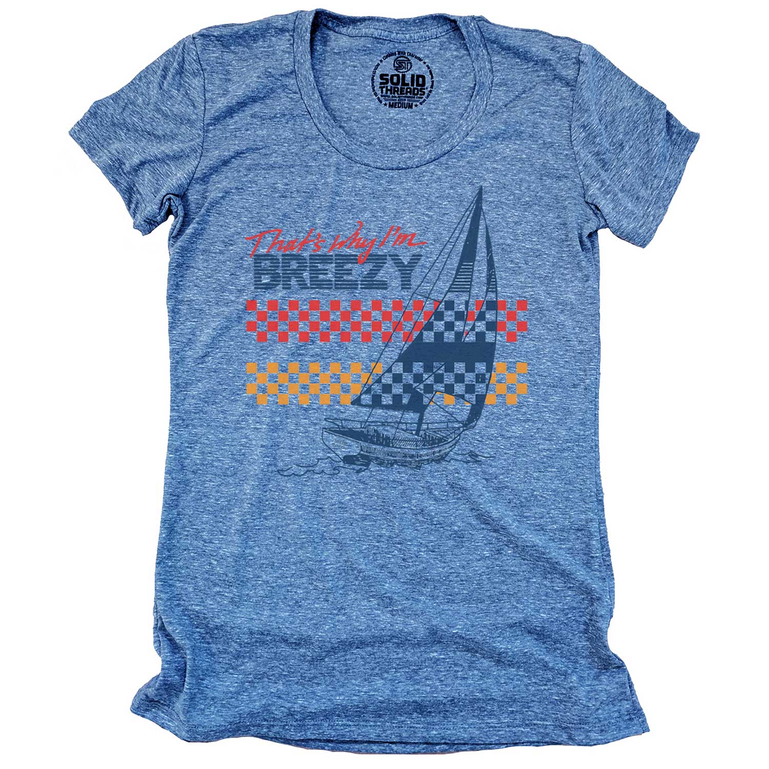 Women's I'm Breezy Retro Sailing Graphic Tee | Vintage Beach T-Shirt Triblend Royal / X-Large