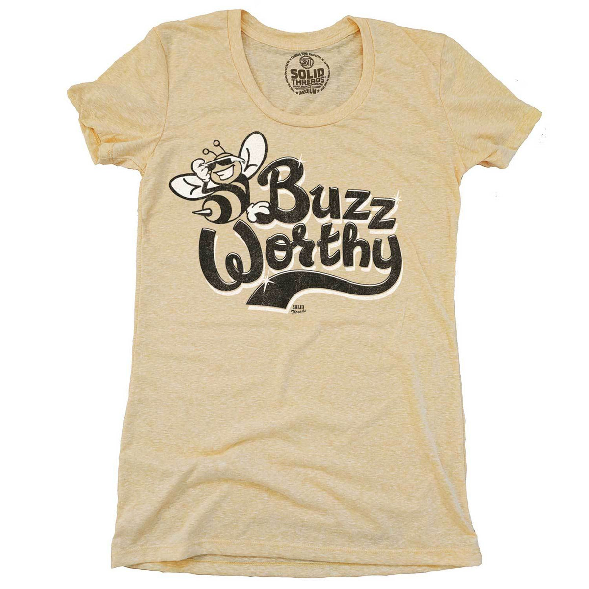 Women&#39;s Buzzworthy Cool Pollinator Graphic T-Shirt | Funny Bumble Bee Summer Tee | Solid Threads