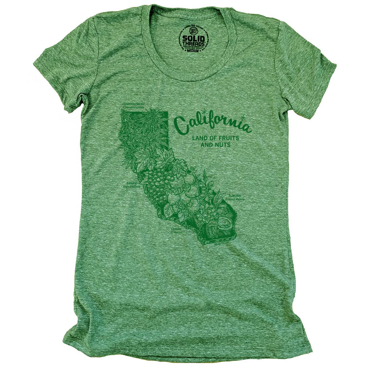 Women&#39;s Land of Fruits and Nuts Vintage T-shirt | Funny California Graphic Tee | Solid Threads