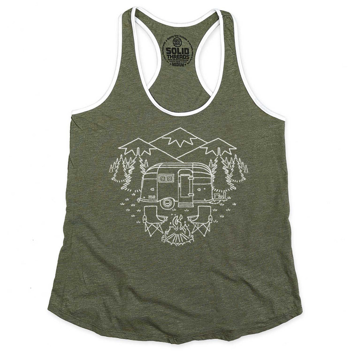 Women&#39;s Camp Site Vintage Graphic Tank Top | Retro Airstream T-shirt | Solid Threads