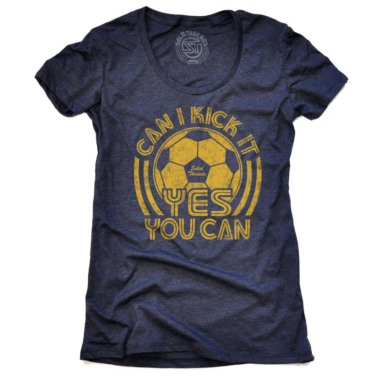Women&#39;s Can I Kick It, Yes You Can Vintage Soccer Graphic Tee | Funny Sports T-shirt | Solid Threads