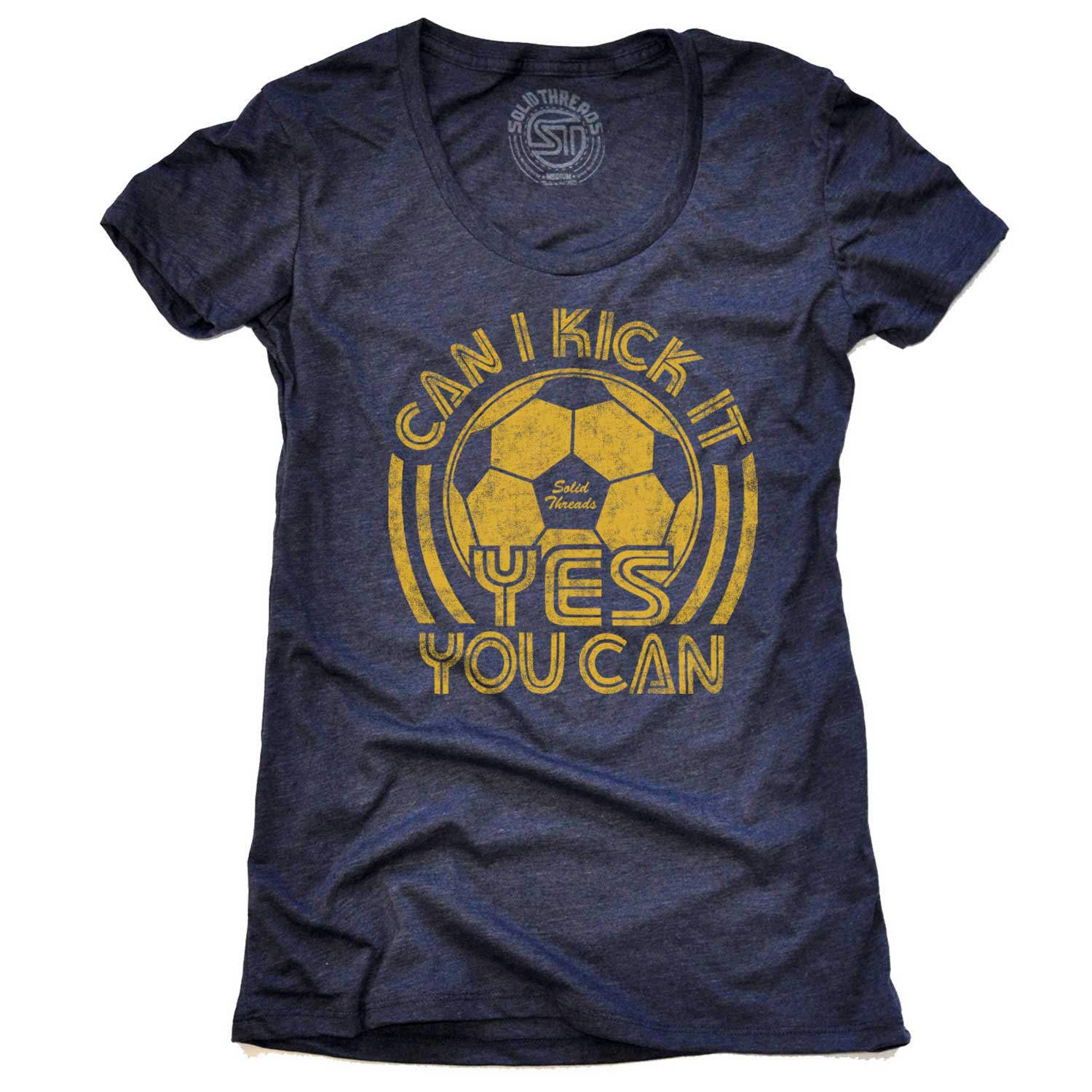 Women's Can I Kick It, Yes You Can Vintage Soccer Graphic Tee | Funny Sports T-shirt | Solid Threads