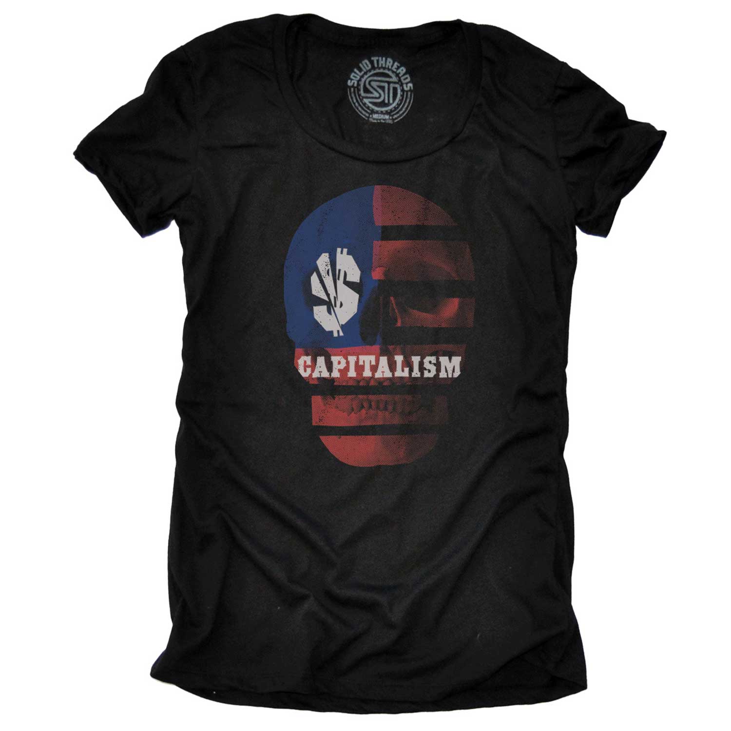Women's Capitalism Skull Cool Socialist Graphic T-Shirt | Vintage Activist Soft Tee | Solid Threads