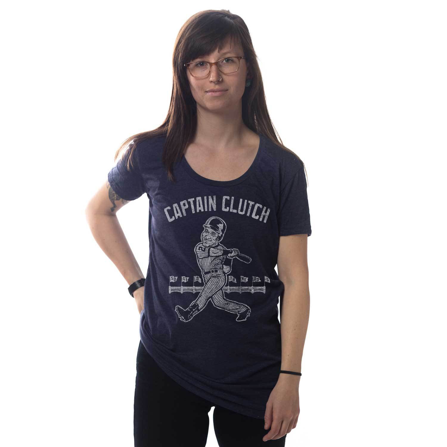Women's Captain Clutch Cool Baseball Graphic T-Shirt | Vintage Derek Jeter Tee | Solid Threads