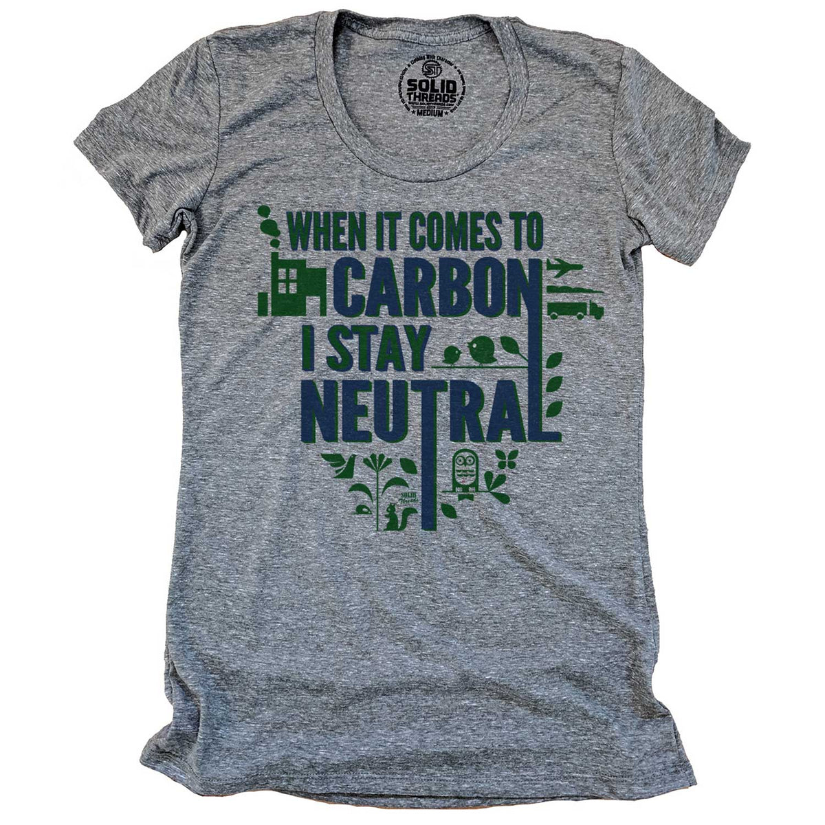 Women&#39;s Carbon I&#39;m Neutral Retro Graphic T-Shirt | Funny Climate Change Activism Tee | Solid Threads