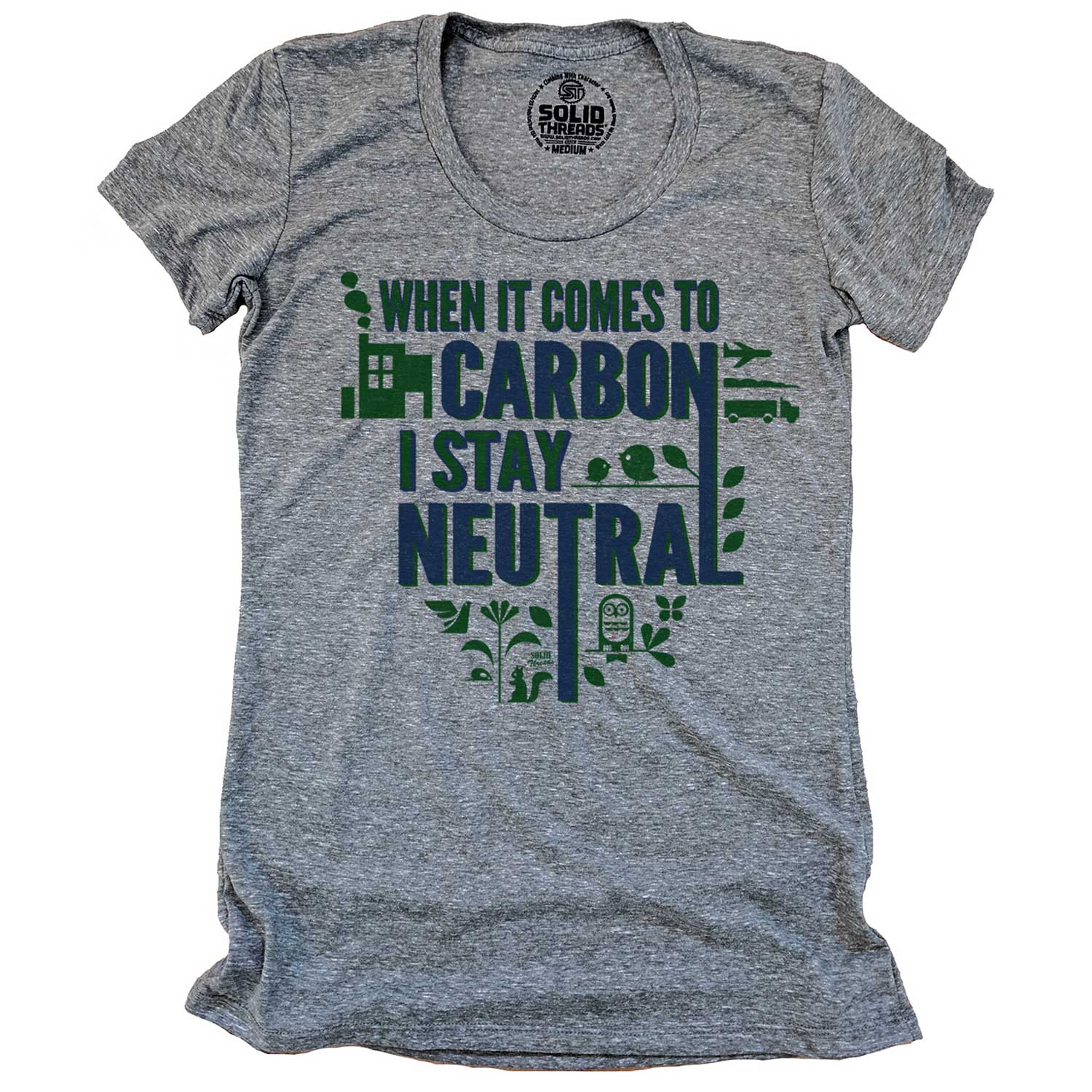 Women's Carbon I'm Neutral Retro Graphic T-Shirt | Funny Climate Change Activism Tee | Solid Threads