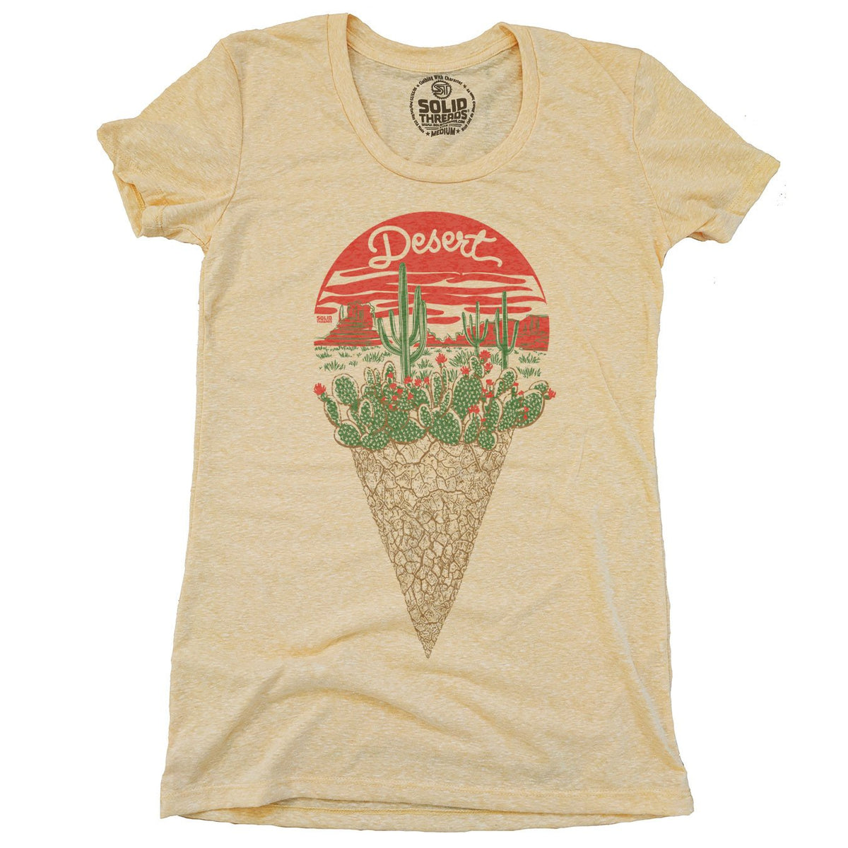 Women&#39;s Desert Dessert Cone Funny Graphic T-Shirt | Vintage Food Pun Triblend Tee | Solid Threads