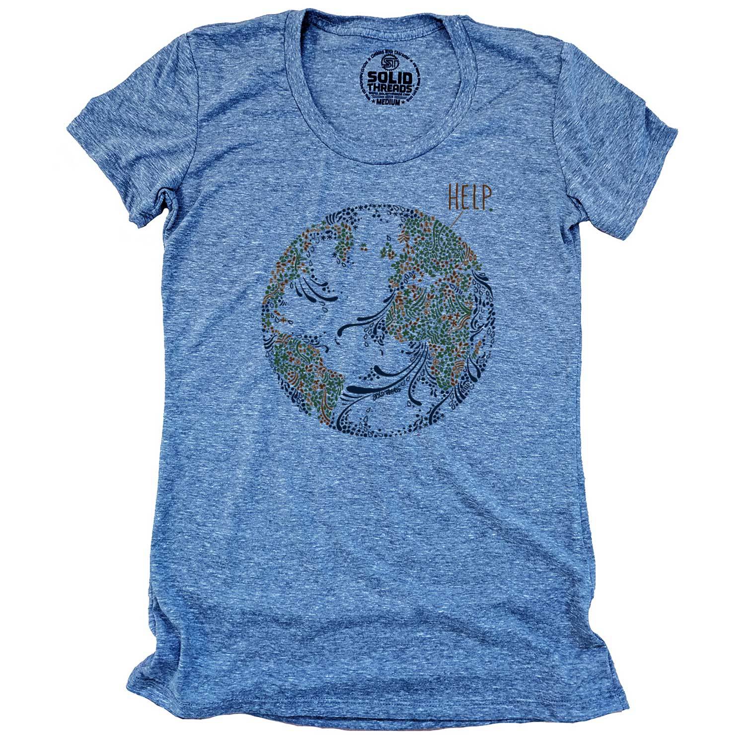 Women's Earth Help Cool Graphic T-Shirt | Vintage Environmental Activism Tee | Solid Threads