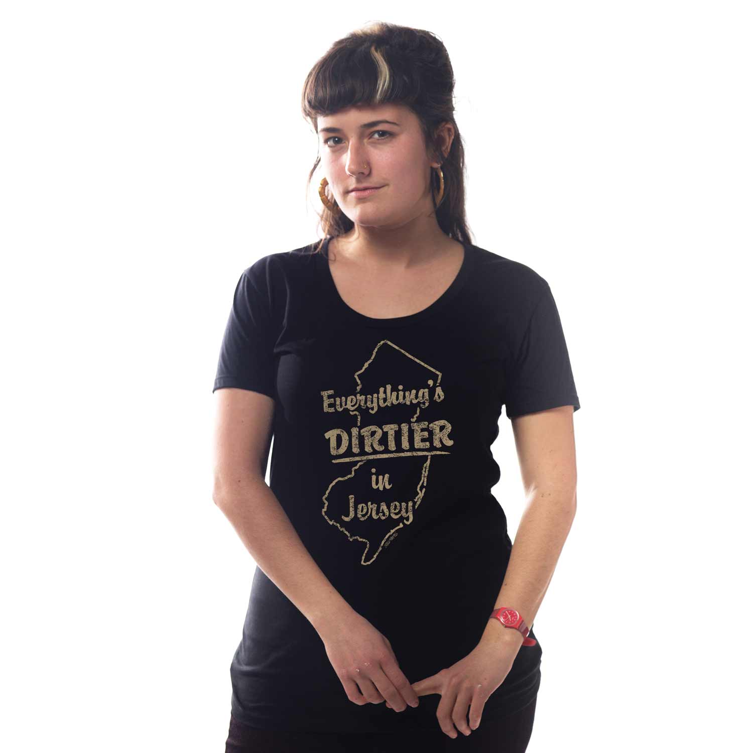 Women's Everything's Dirtier In Jersey Retro Graphic T-Shirt | Funny NJ Tee on Model | Solid Threads