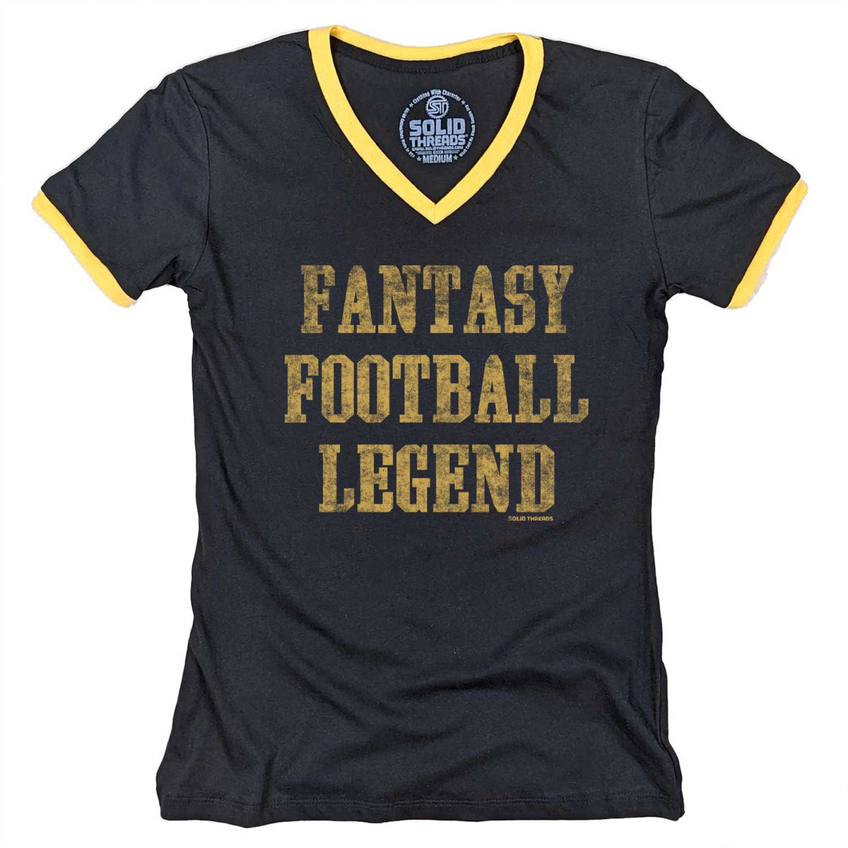 Women&#39;s Fantasy Football Legend Vintage Graphic V-Neck Tee | Funny Sports T-shirt | Solid Threads