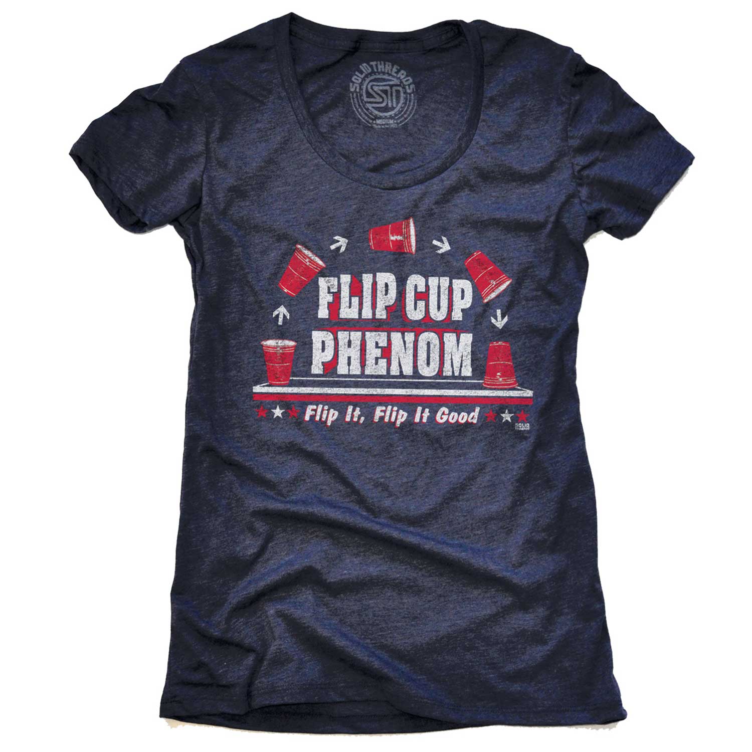 Women's Flip Cup Phenom Vintage Graphic T-Shirt | Funny Drinking Game Tee | Solid Threads