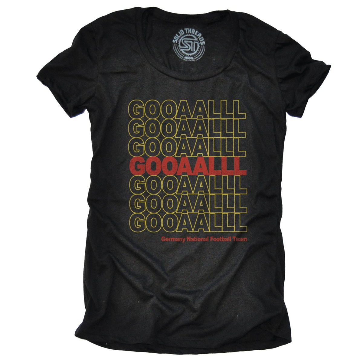 Women&#39;s Germany Soccer Gooaalll Cool Graphic T-Shirt | Vintage Deutschland Tee | Solid Threads