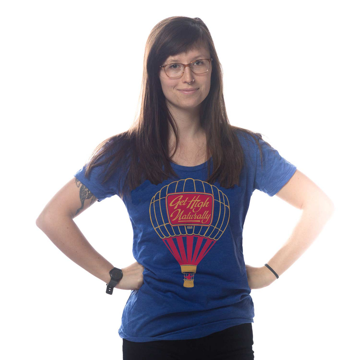 Women's Get High Naturally Vintage T-shirt | Cool Marijuana Graphic Tee on Model | Solid Threads