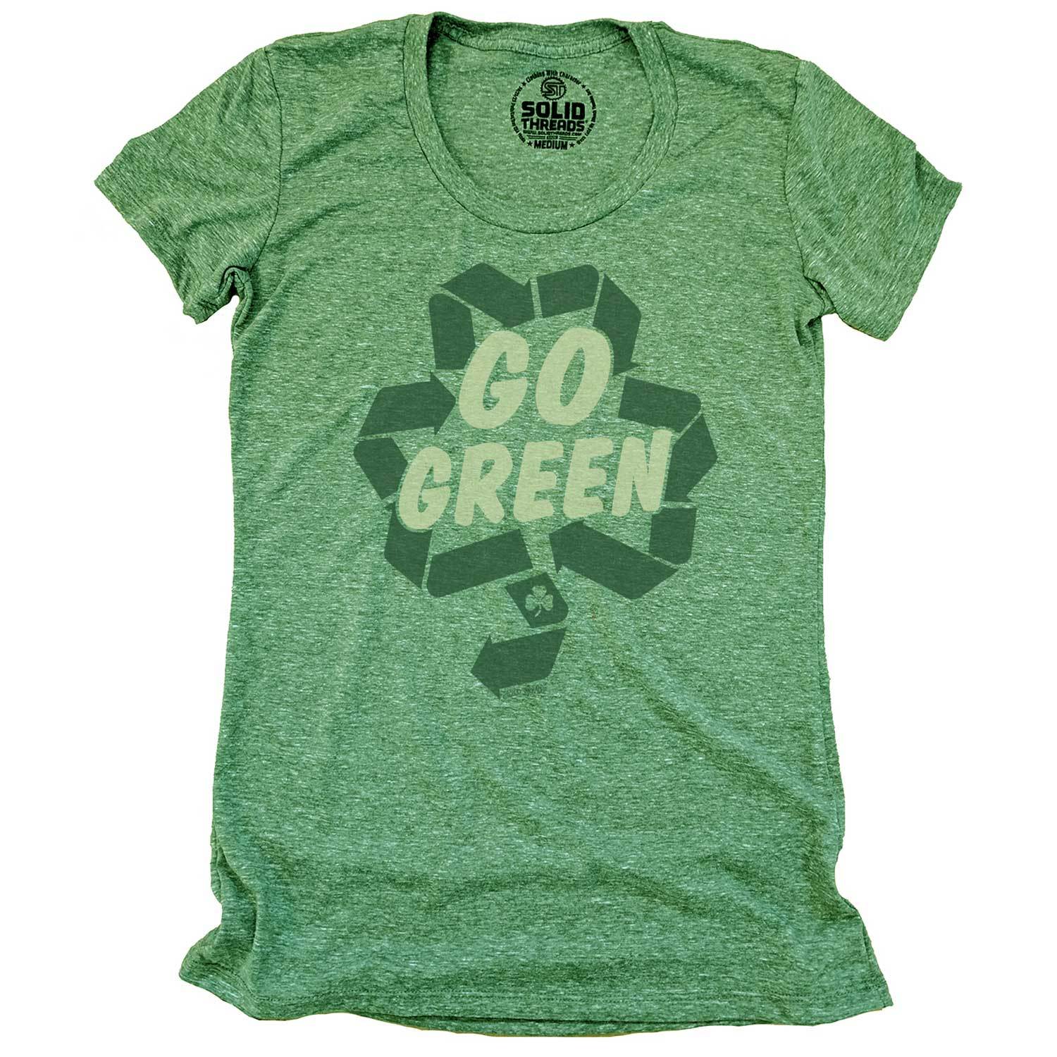 Women's Go Green Cool Recycling Graphic T-Shirt | Vintage St Paddy's Day Tee | Solid Threads