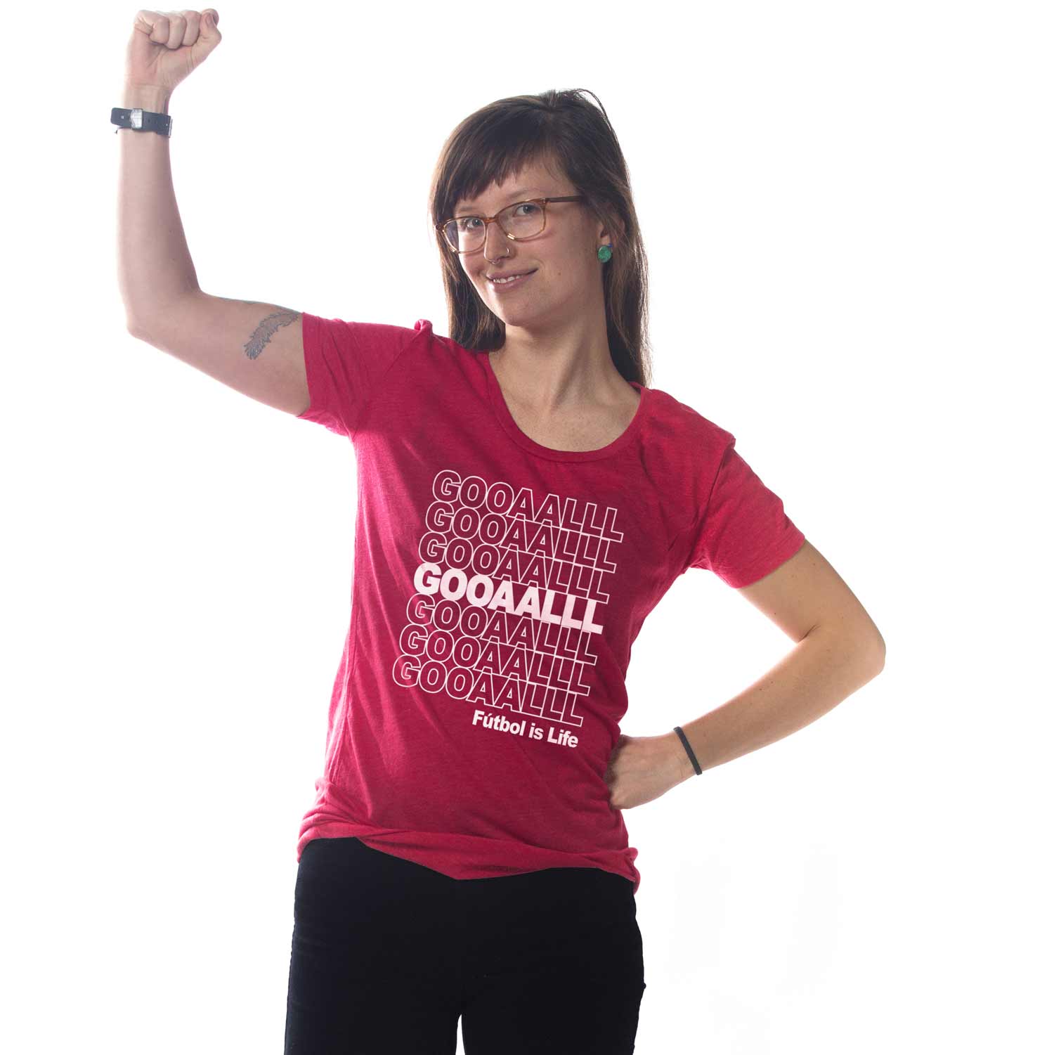 Women's Gooaalll Vintage Graphic Tee | Retro World Cup Soccer T-Shirt on Model | SOLID THREADS