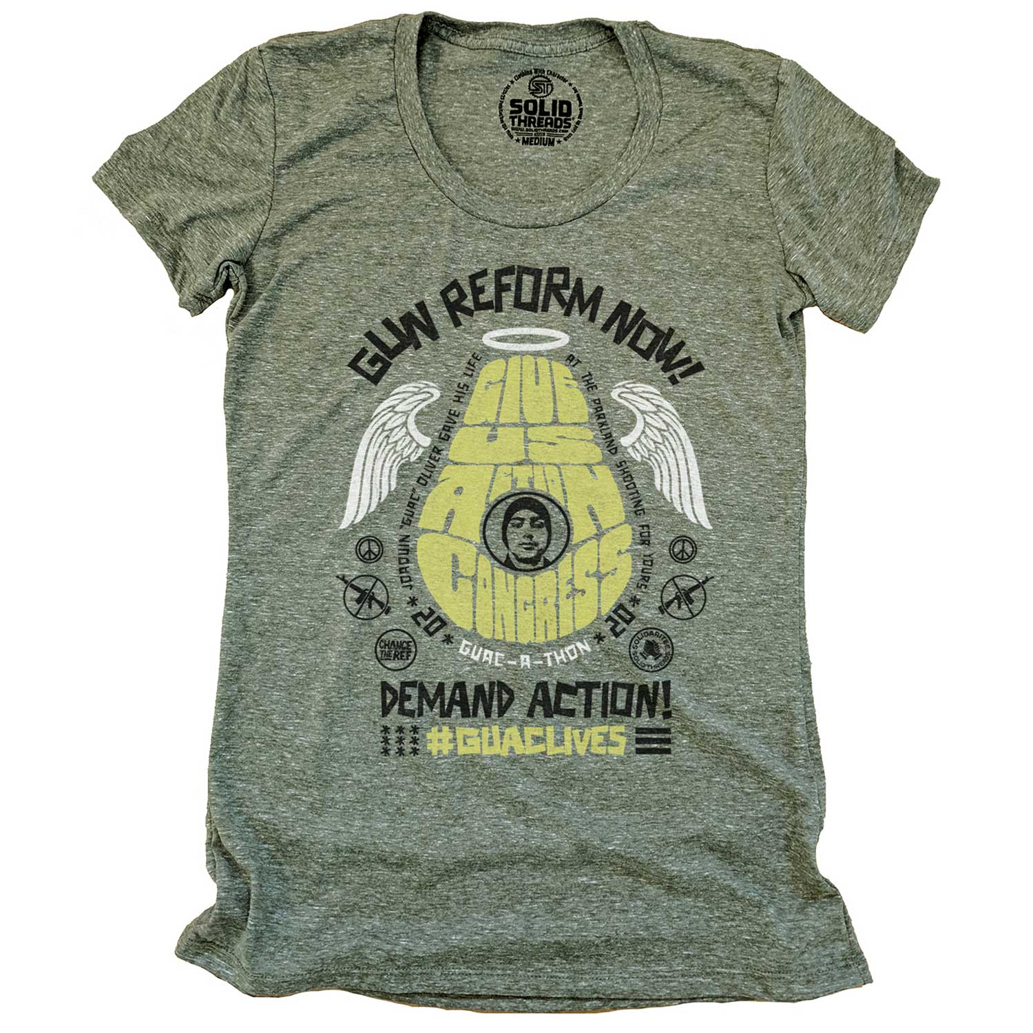 Women's Guac live give us action congress vintage inspired gun reform tee shirt with cool retro protest graphic | #GUAClives in SolidariTEE with Change The Ref