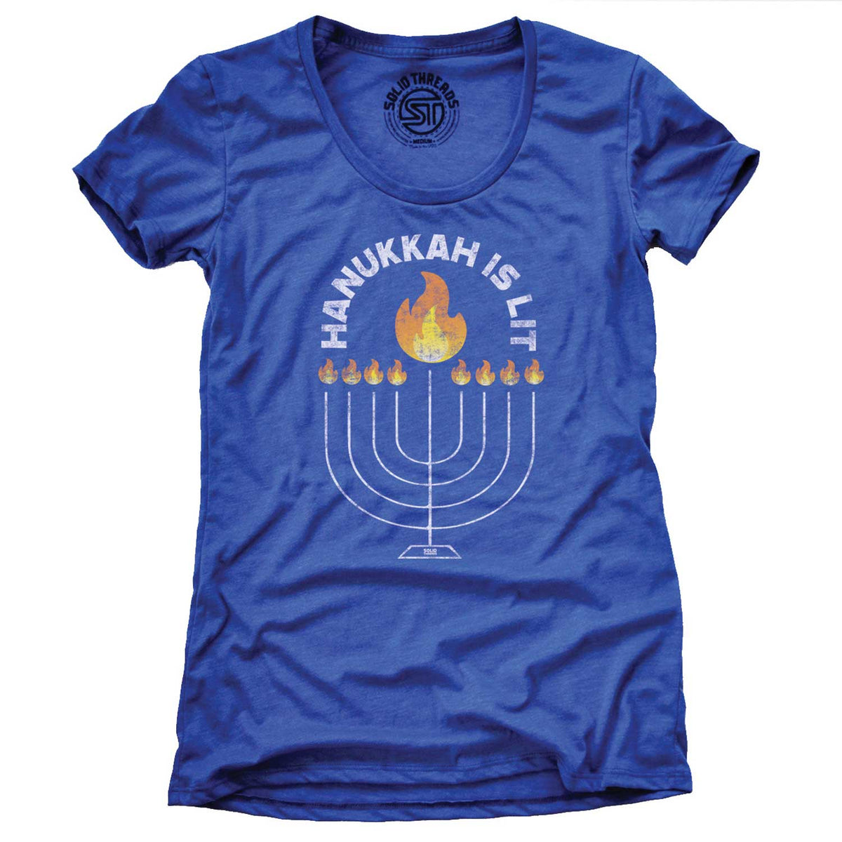 Women&#39;s Hanukkah is Lit Retro Holiday Graphic Tee | Funny Festival of Lights T-Shirt | SOLID THREADS