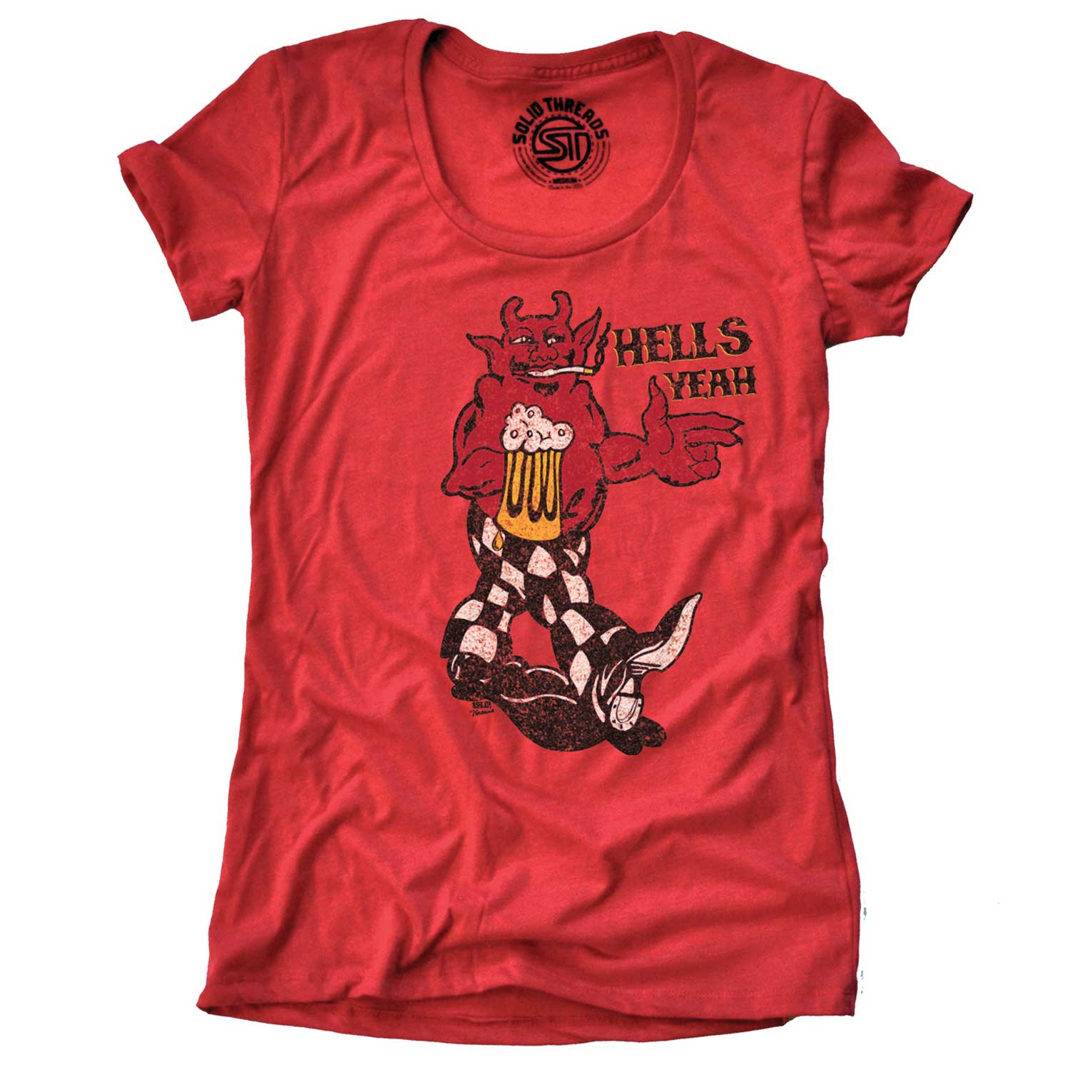 Women's Hells Yeah Vintage Devil Graphic T-Shirt | Funny Party Fiend Soft Tee | Solid Threads