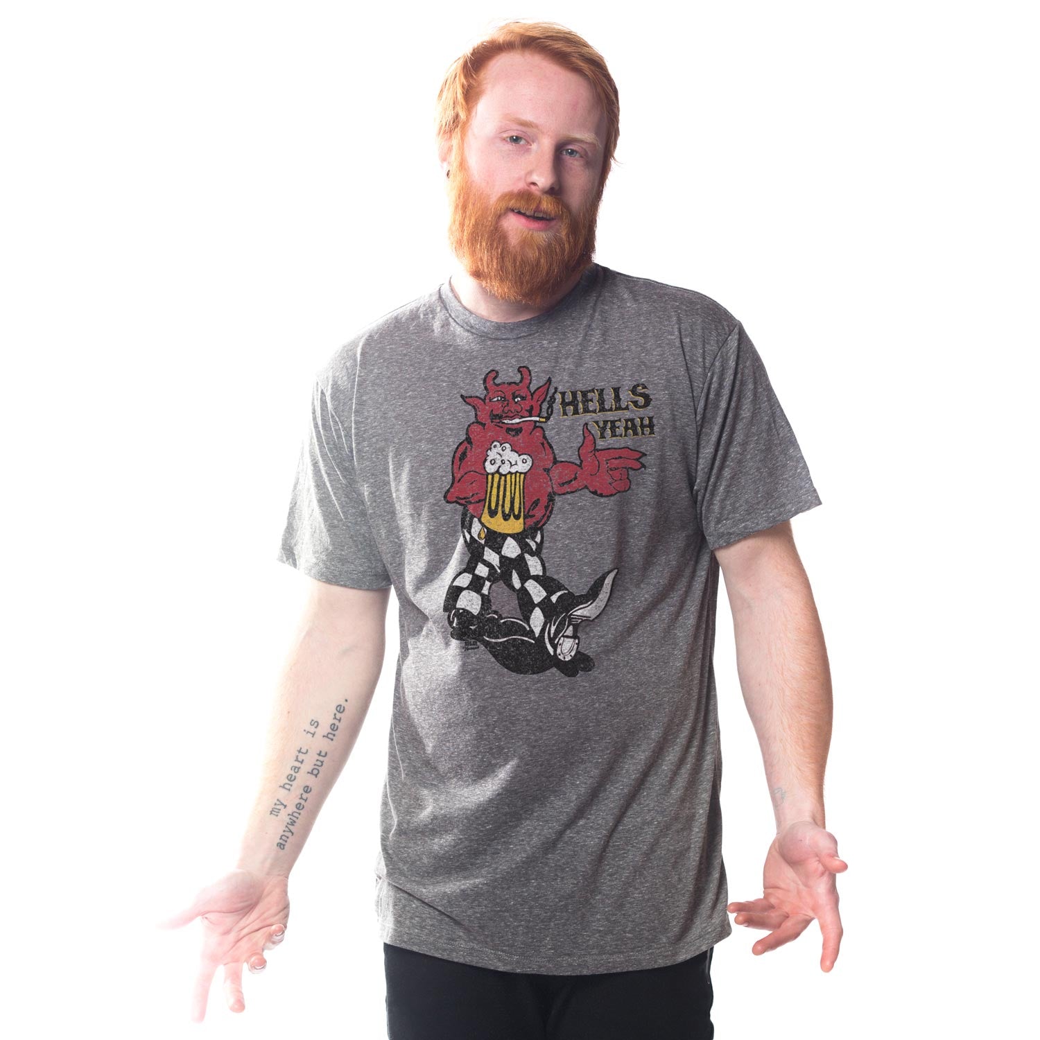 Men's Hells Yeah Vintage T-shirt | Cool Retro Devil Graphic Tee | Solid Threads