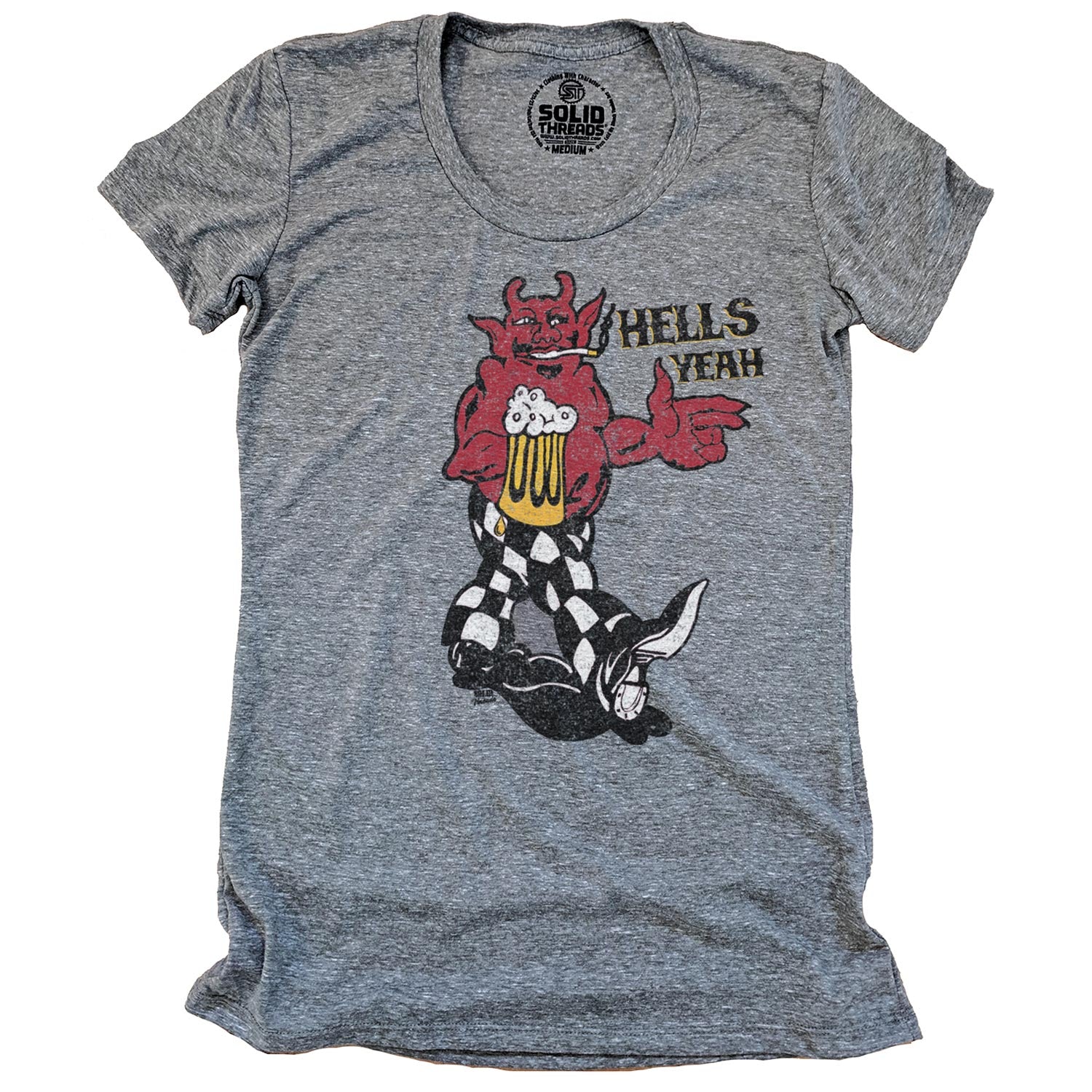 Women's Hells Yeah Vintage Devil Graphic T-Shirt | Funny Party Fiend Triblend Tee | Solid Threads