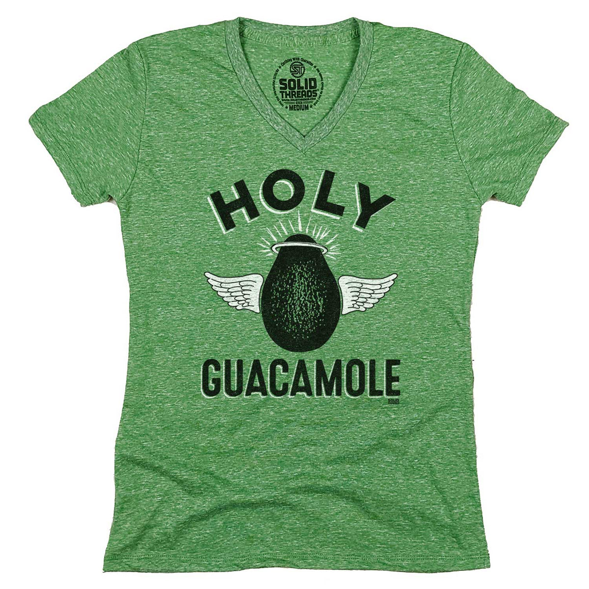 Women&#39;s Holy Guacamole Vintage Graphic V-Neck Tee | Funny Avocado T-shirt | Solid Threads