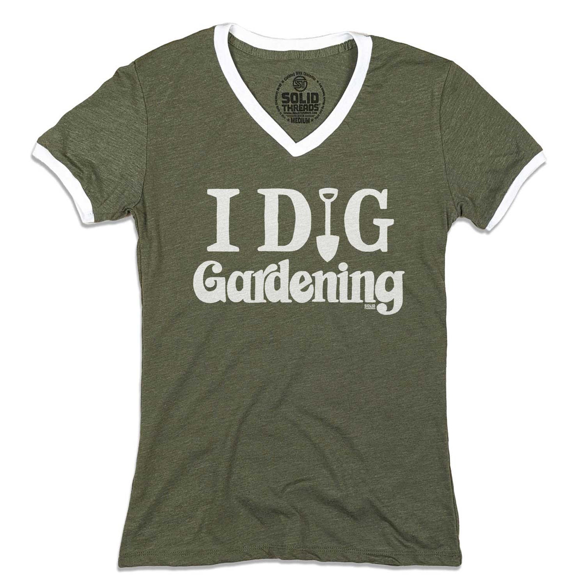 Women&#39;s I Dig Gardening Vintage Graphic V-Neck Tee | Funny Gardening T-shirt | Solid Threads