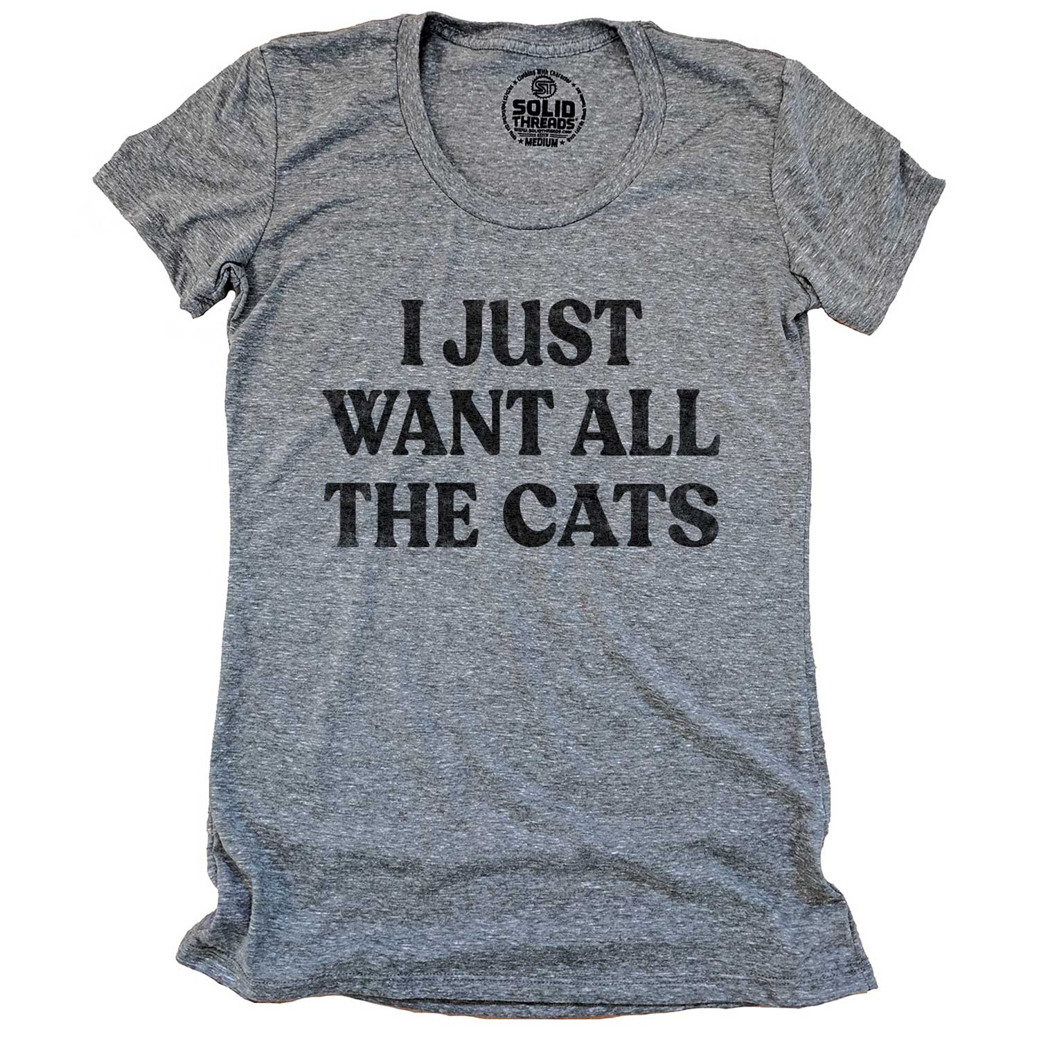 Women's I Just Want All The Cats Vintage Graphic Tee | Funny Animal Lovers T-shirt | Solid Threads
