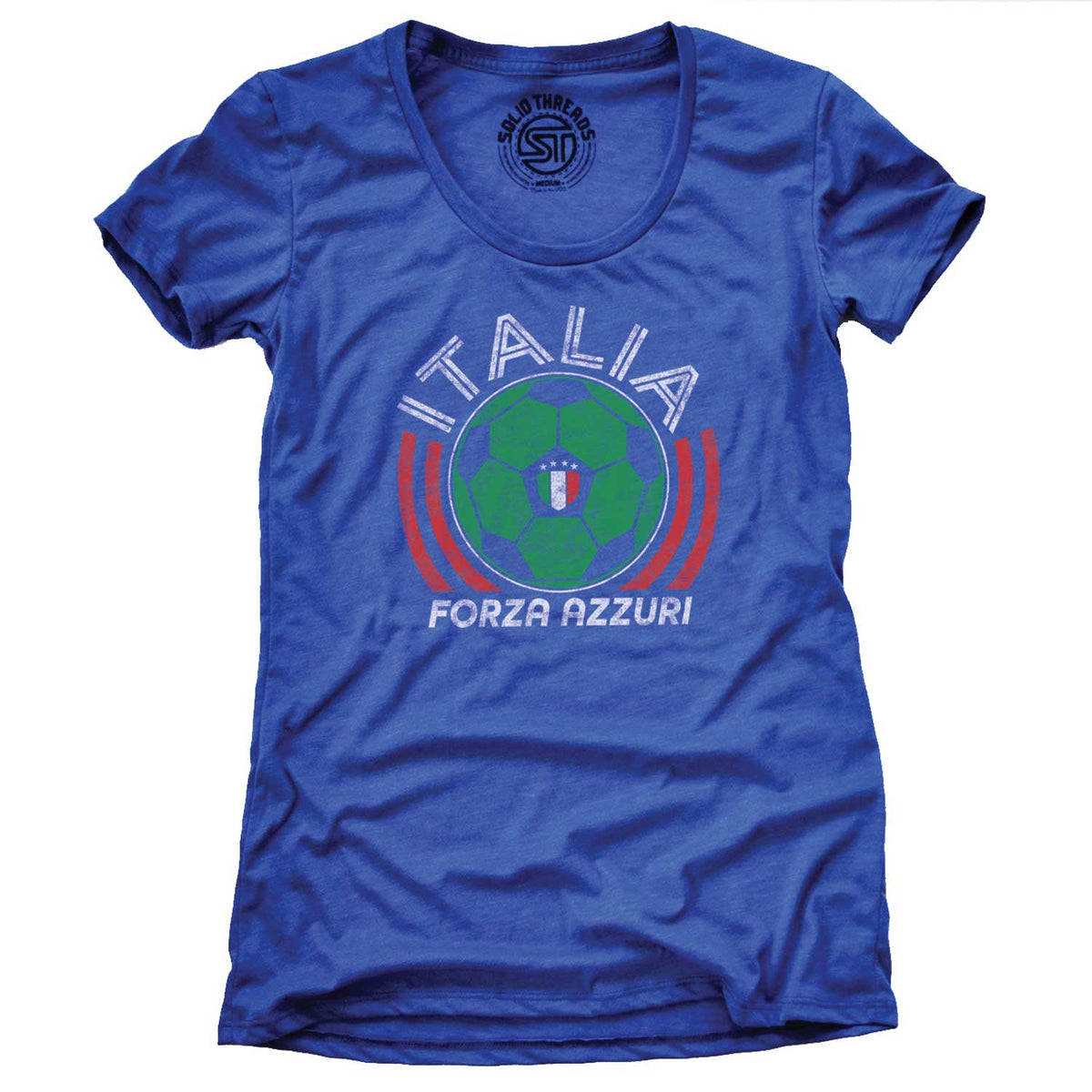 Women&#39;s Italy National Soccer Team Cool Graphic T-Shirt | Vintage Azzurri Tee | Solid Threads